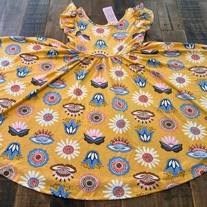 Dot Dot Smile size 7 girls yellow lotus floral Empire twirl dress new